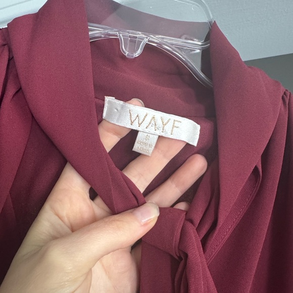 Burgundy Red Front Tie Sleeveless Work Office Corporate Dress Blouse - Picture 2 of 6